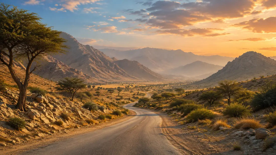 پاکستانی پہاڑی منظر میں ایک سڑک