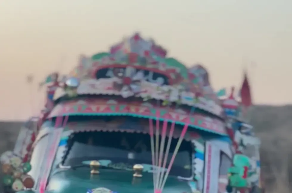 Detailed painted ornament on a Pakistani truck